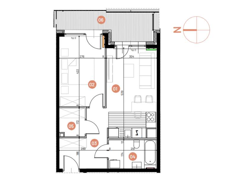 Mieszkanie, 41.86m², 2 pokoje, 6 piętro, B-KLM12-LM52, Nowe Horyzonty - Pełny obrazek: 2/14