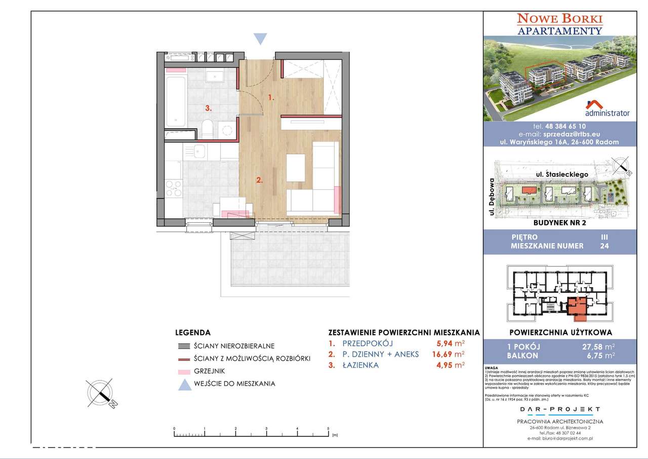 1-pokojowe mieszkanie 27m2 + balkon Bez Prowizji - Pełny obrazek: 2/6