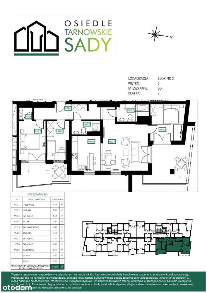 Tarnowskie Sady Blok 2 m60 mieszkanie 84m² - Pełny obrazek: 2/7