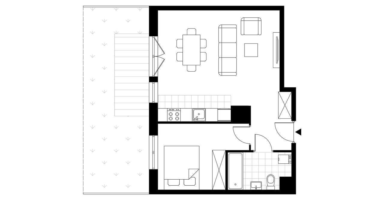 2-pokojowe mieszkanie 44m2 + taras Bezpośrednio - Pełny obrazek: 3/8
