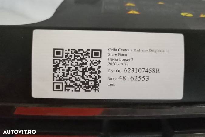 Grila Centrala Radiator Originala In Stare Buna Dacia Logan 3 2020 2021 2022 623107458R - 7