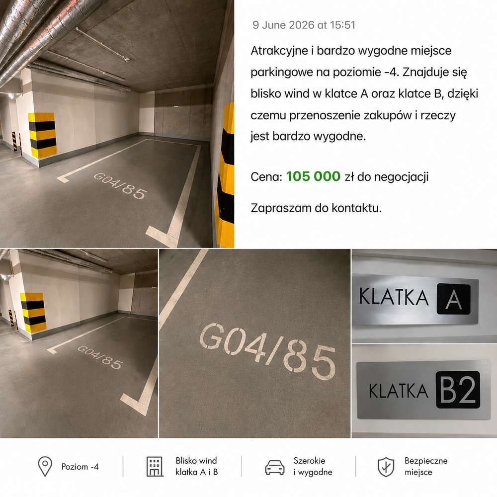Sprzedam miejsce parkingowe w garażu podziemnym osiedle Bliska Wola