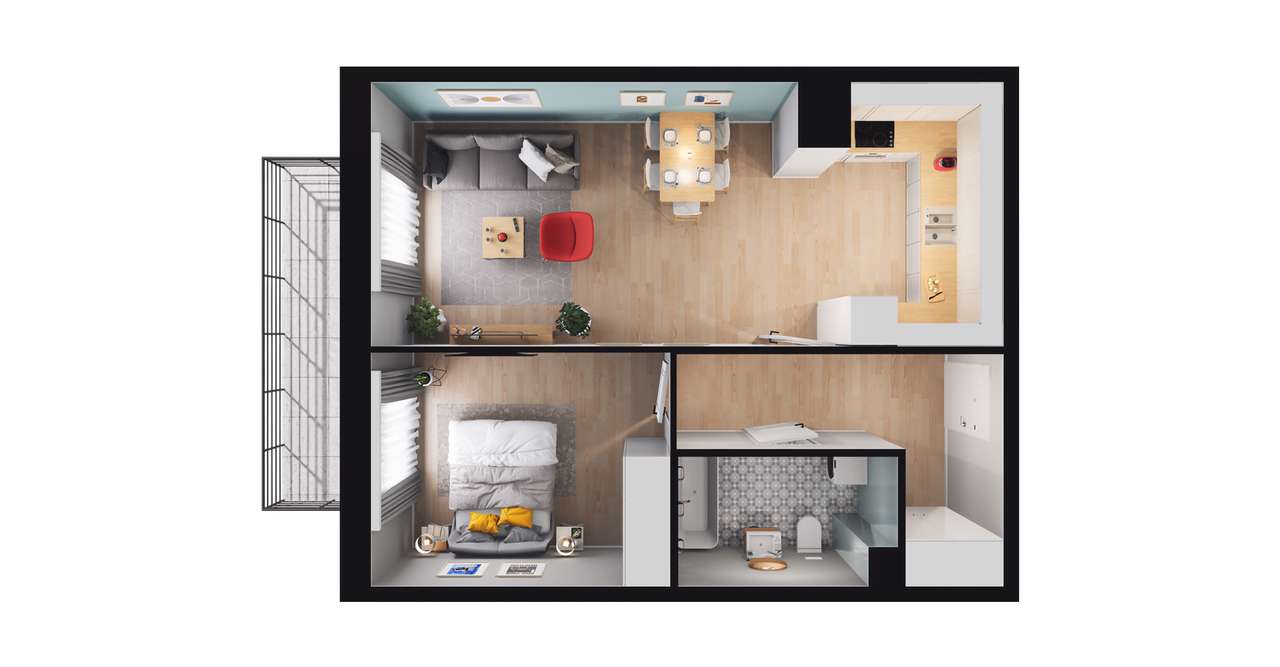 2-pokojowe mieszkanie 49m2 + balkon Bezpośrednio - Pełny obrazek: 2/8