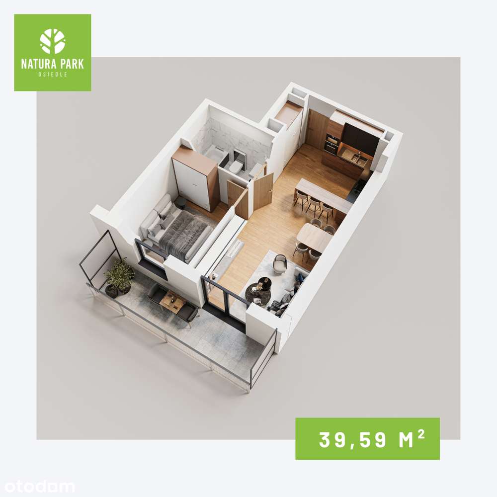 2 pokoje- 39,59m2 |Balkon - 11m2 |Natura Park Park - Pełny obrazek: 2/7