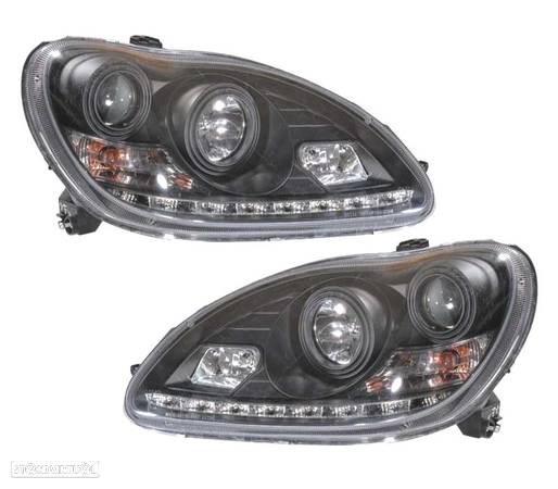 FARÓIS XENON D2S COM LUZ DIURNA LED PARA MERCEDES S W220 02-05 FUNDO PRETO - 1