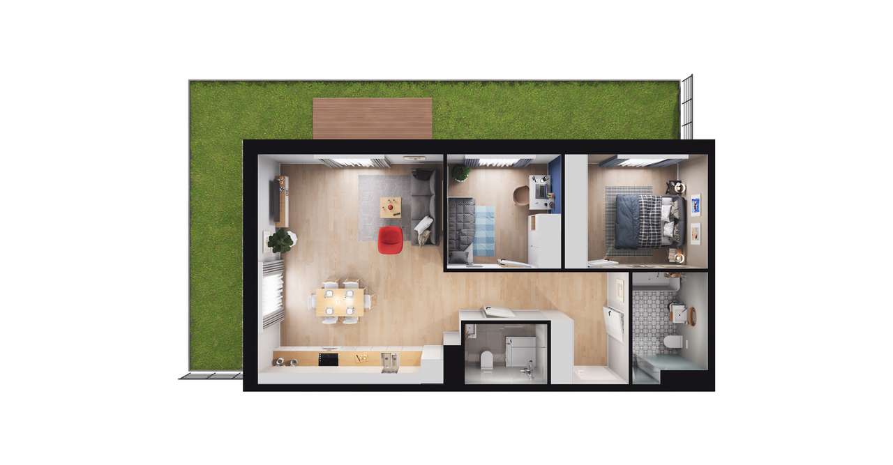 3-pokojowe mieszkanie 63m2 + ogródek - Pełny obrazek: 2/7