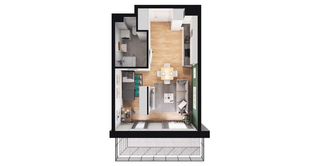 1-pokojowe mieszkanie 30m2 + balkon - Pełny obrazek: 2/7