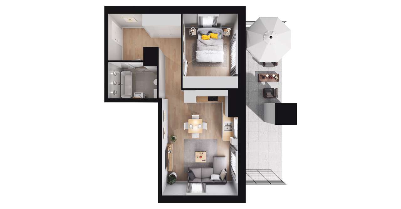 2-pokojowe mieszkanie 44m2 + balkon Bezpośrednio - Pełny obrazek: 2/8