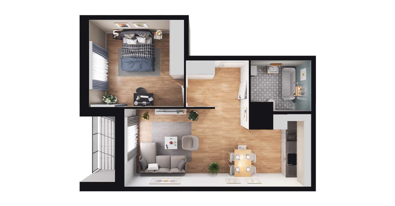 2-pokojowe mieszkanie 49m2 + taras Bezpośrednio - Pełny obrazek: 2/7