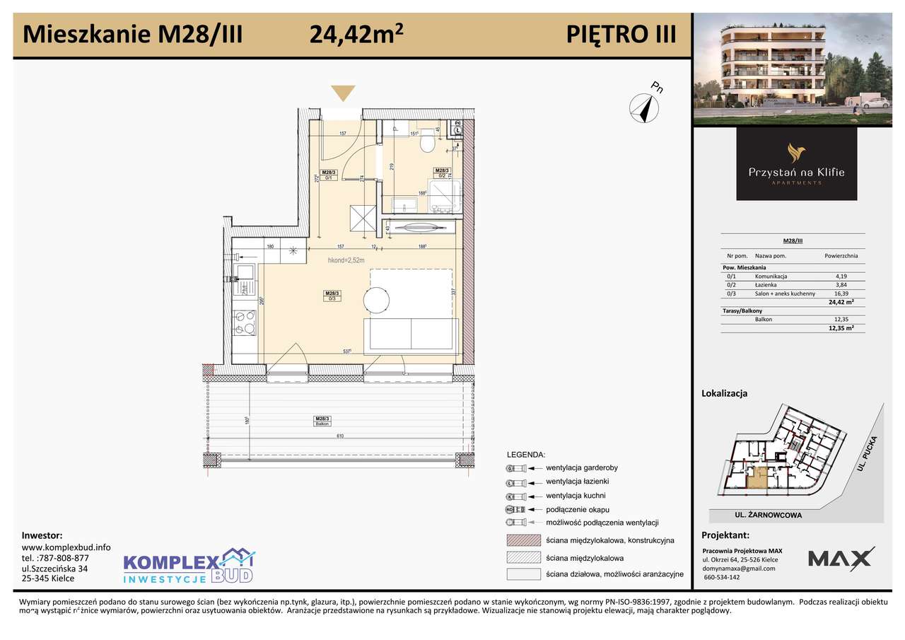 1-pokojowe mieszkanie 24m2 + balkon - Pełny obrazek: 2/7