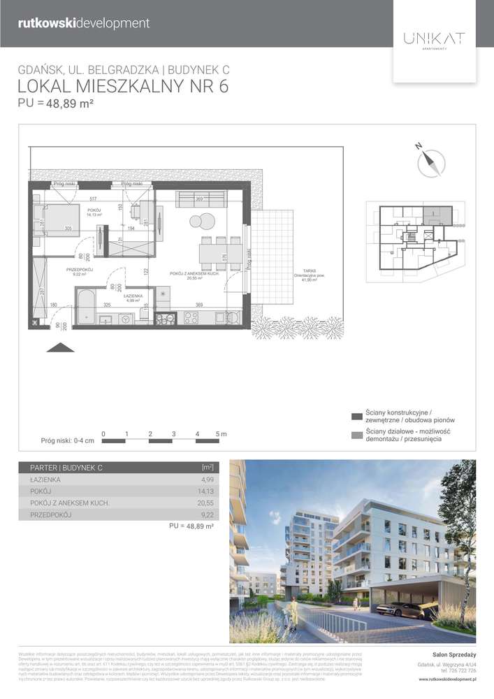 2-pokojowe mieszkanie 48m2 + ogródek Bez Prowizji - Pełny obrazek: 2/7