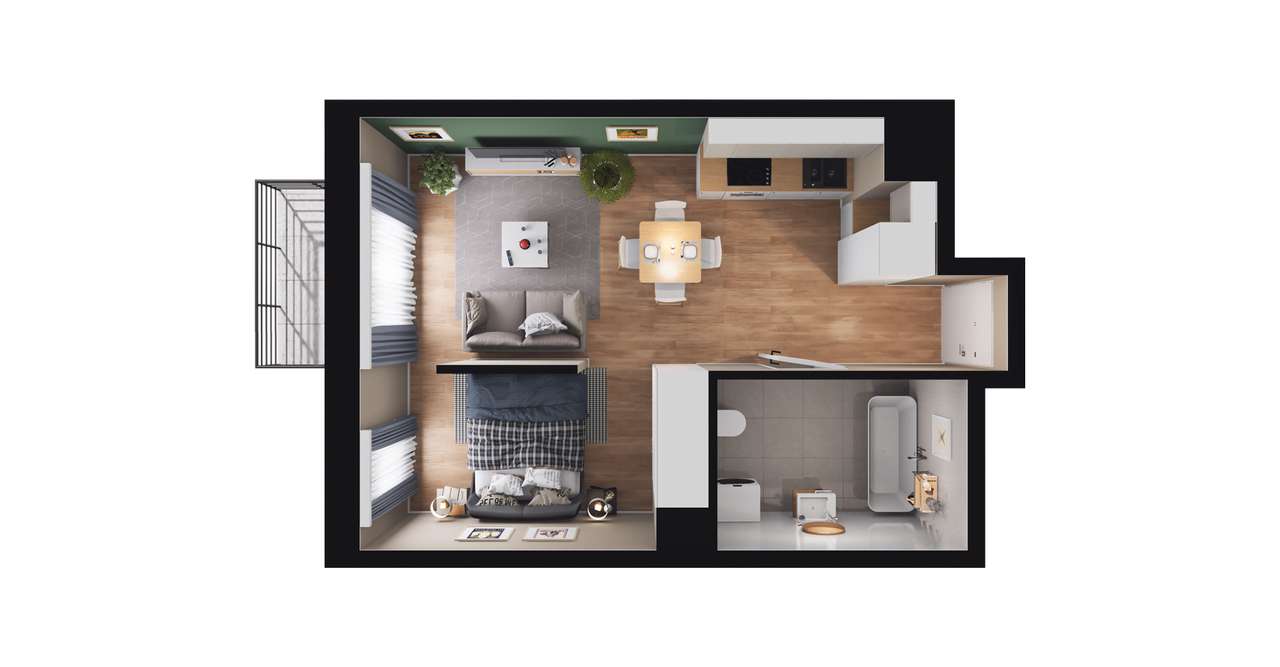 1-pokojowe mieszkanie 34m2 + balkon - Pełny obrazek: 2/8