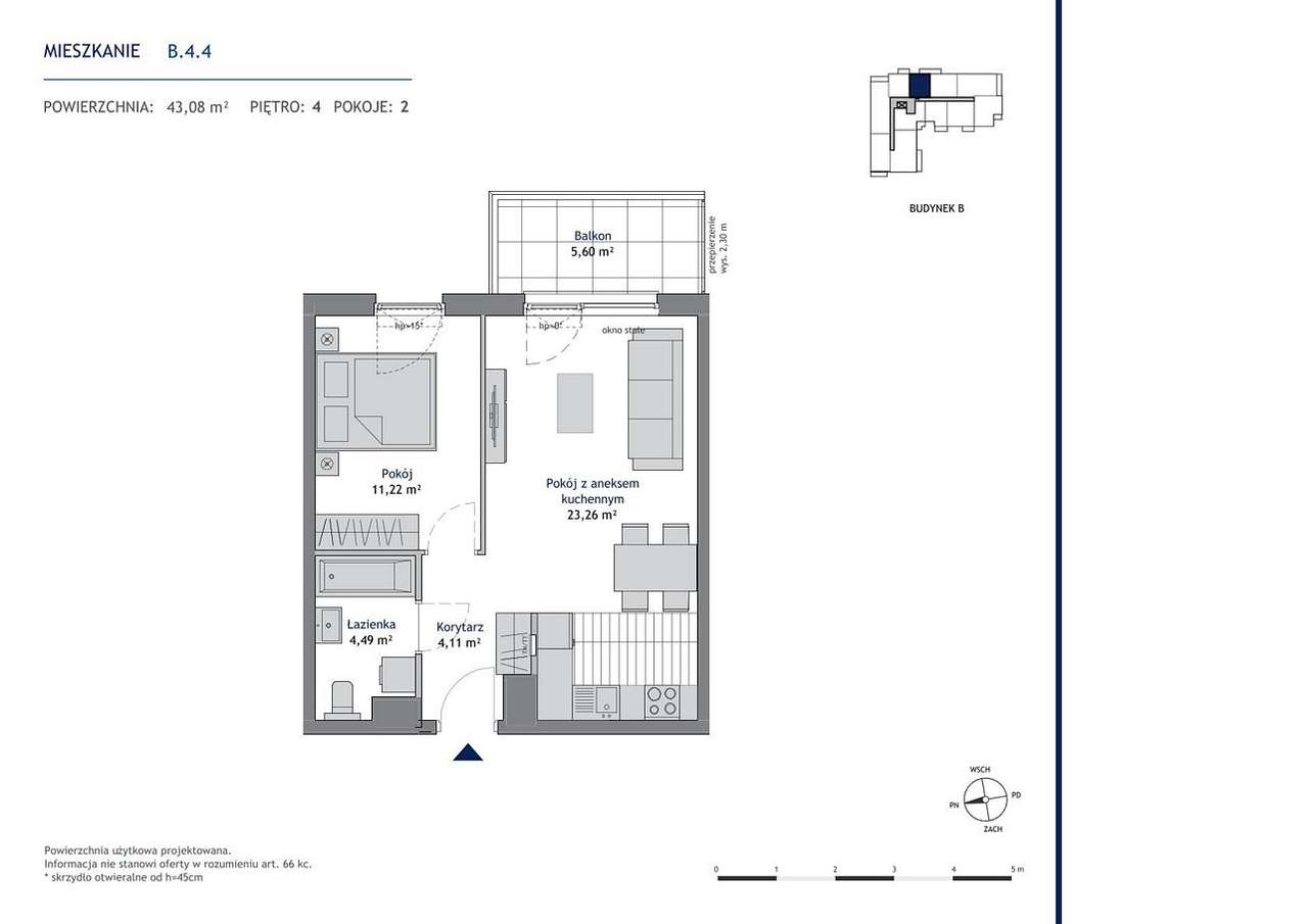 43 m2 Gdańsk Morena - 2 pokoje - 4/4 piętro - 4 min do tramwaju - Pełny obrazek: 5/5