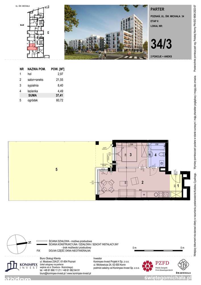 2-pokojowe mieszkanie 37m2 + ogródek - Pełny obrazek: 2/7