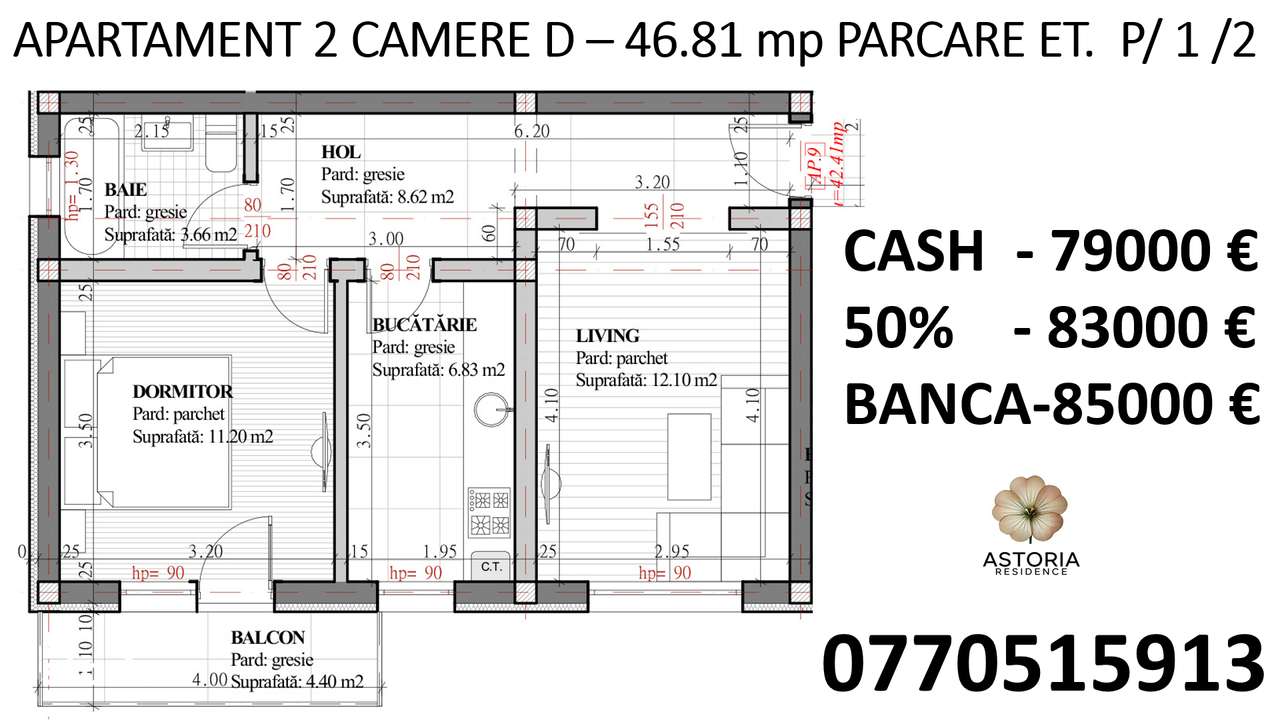 Capat CUG Apartament 2 camere D 46.81 mp etaj 2 PARCARE Lunca Cetatuii - Imagine principală: 2/13