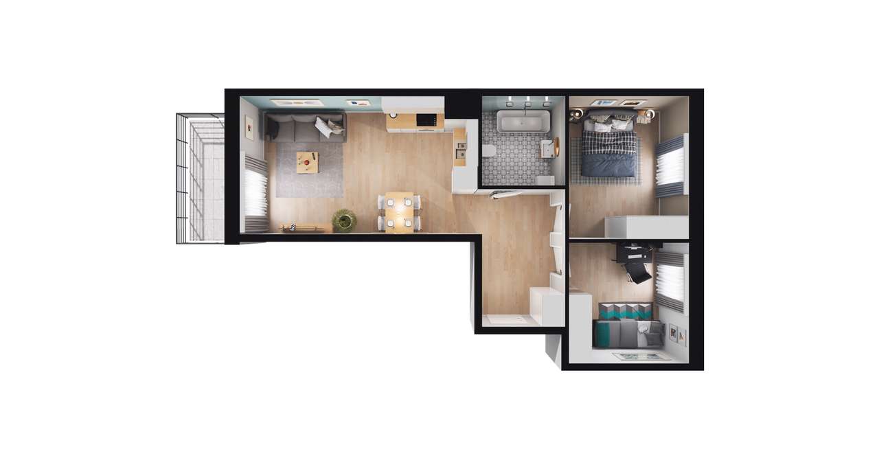 3-pokojowe mieszkanie 56m2 + balkon - Pełny obrazek: 2/8