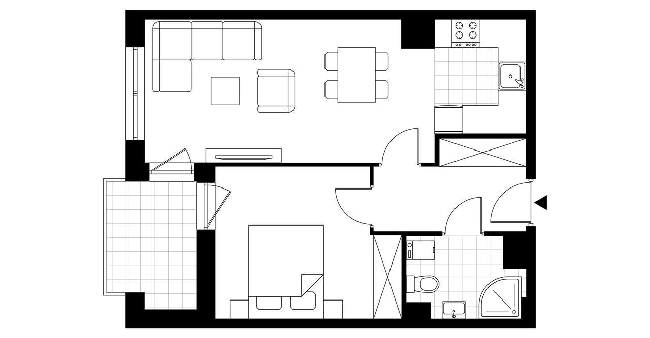 2-pokojowe mieszkanie 44m2 + balkon - Pełny obrazek: 2/7