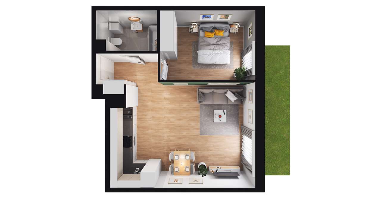 2-pokojowe mieszkanie 45m2 + ogródek - Pełny obrazek: 2/8