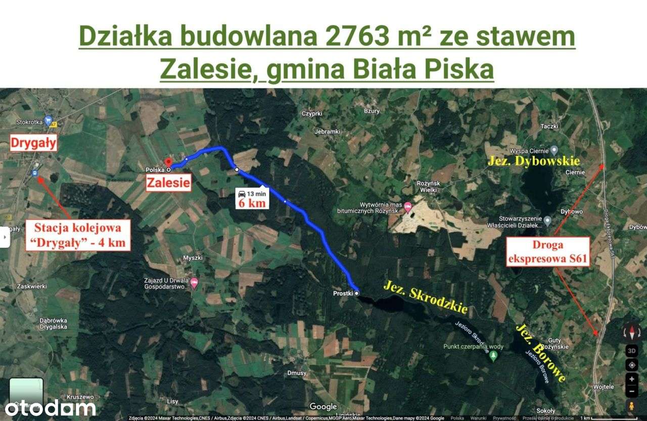 Budowlana 2763 m² ze stawem, Zalesie, Biała Piska - Pełny obrazek: 5/10