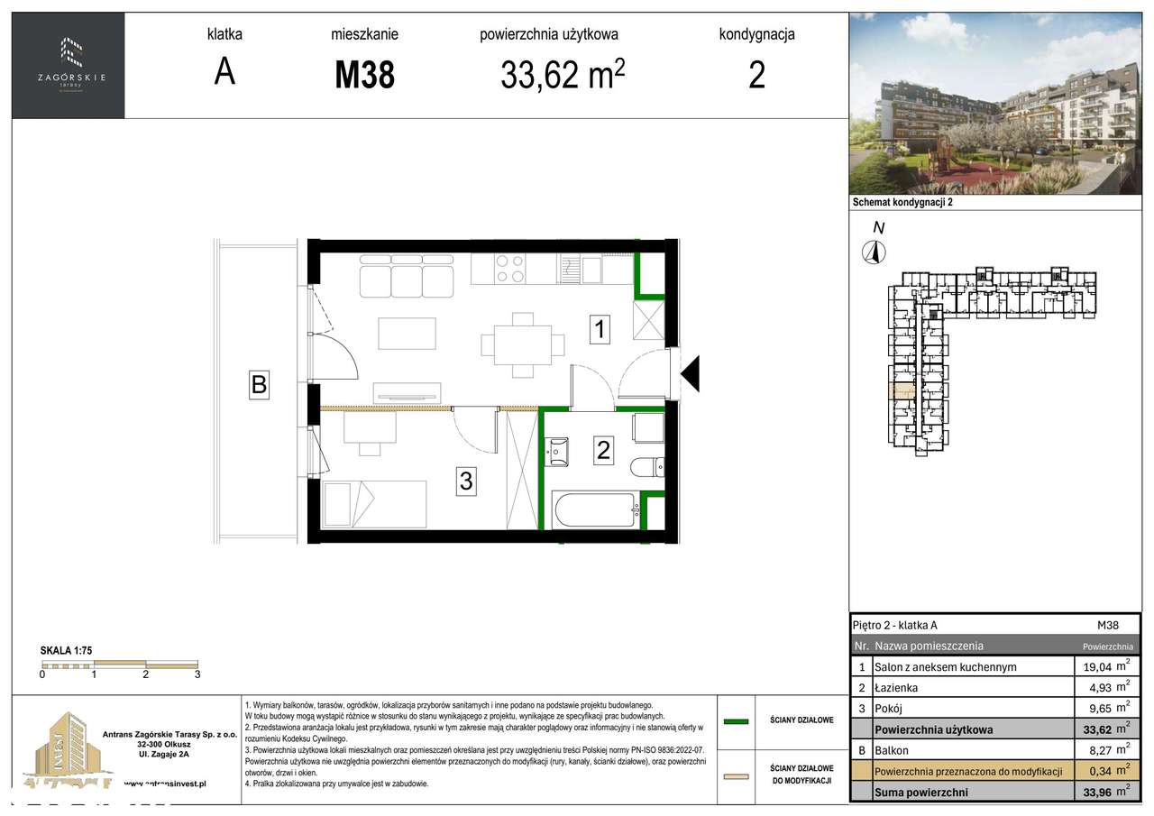 2-pokojowe mieszkanie 33m2 + balkon Bezpośrednio - Pełny obrazek: 2/8