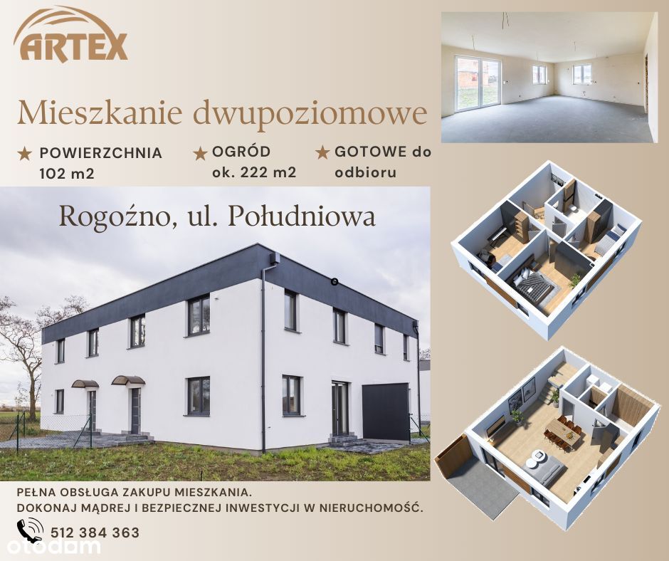 Mieszkanie dwupoziomowe 102 m2 z ogrodem 222 m2