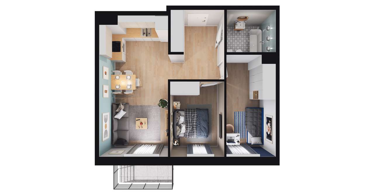 3-pokojowe mieszkanie 48m2 + balkon - Pełny obrazek: 2/8