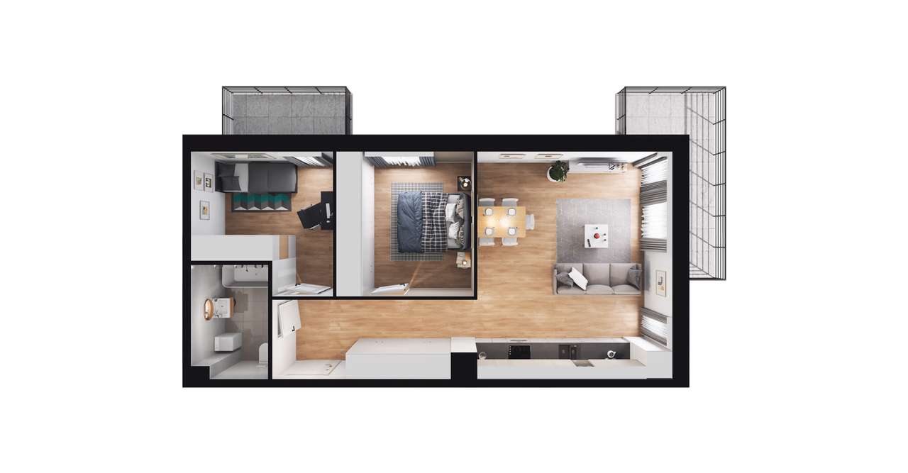 3-pokojowe mieszkanie 59m2 + 2 balkony - Pełny obrazek: 2/8