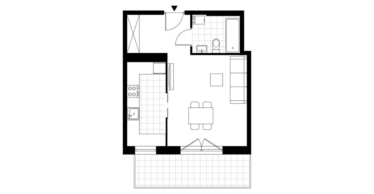 1-pokojowe mieszkanie 34m2 + balkon Bezpośrednio - Pełny obrazek: 2/7