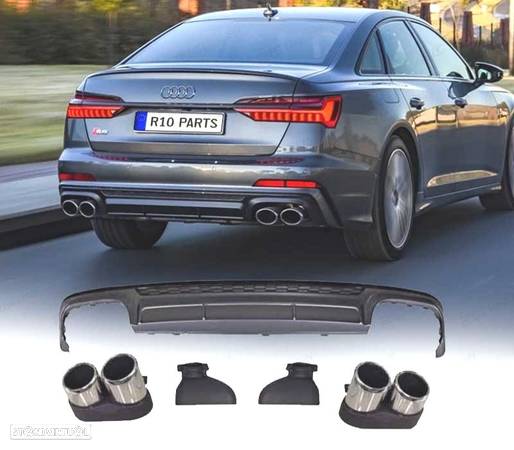 DIFUSOR PARA AUDI A6 S-LINE 19- LOOK S6 + PONTEIRAS DE ESCAPE CROMADO - 1