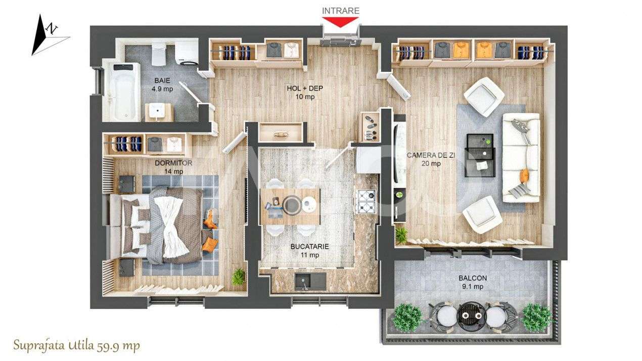 COMISION 0%!! Apartament in SIBIU 2 camere 60 mpu decomandat Rahovei - Imagine principală: 3/16