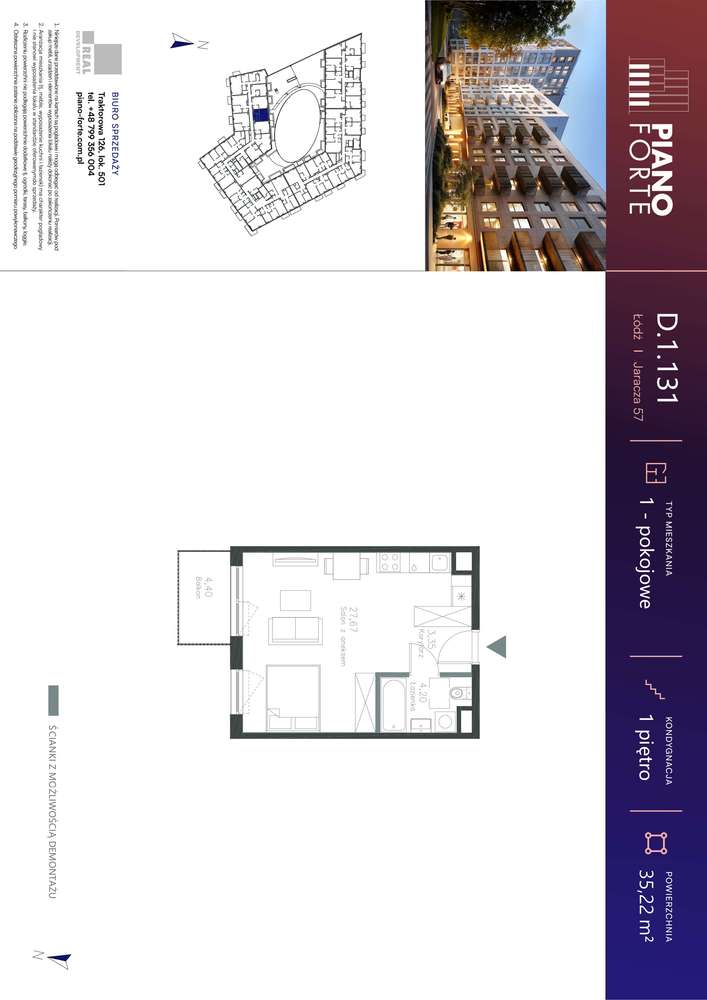 1-pokojowe mieszkanie 35m2 + balkon - Pełny obrazek: 2/7