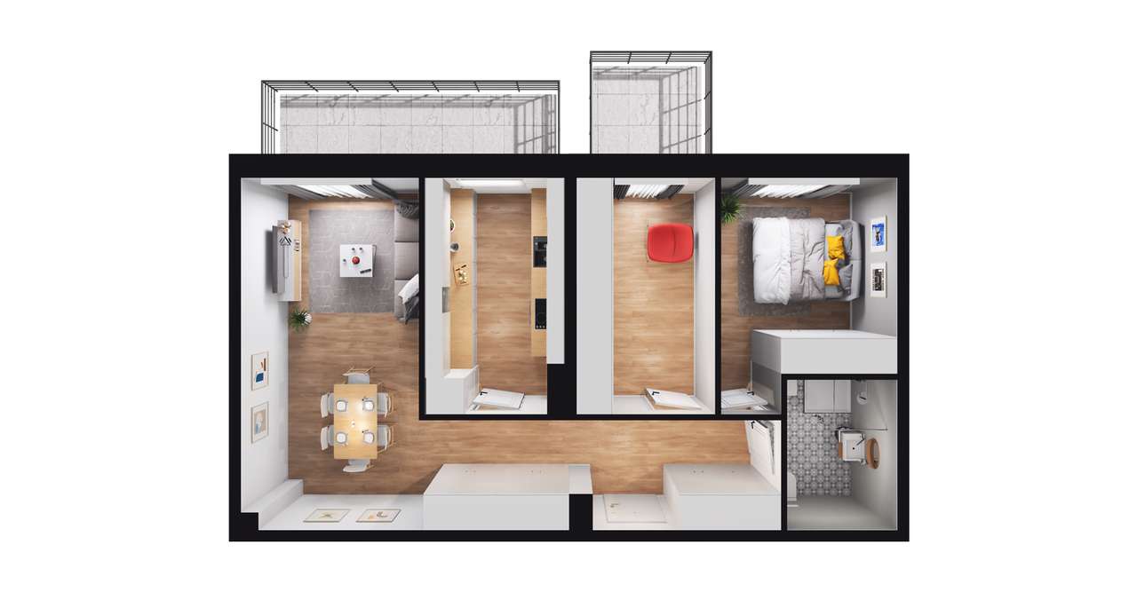3-pokojowe mieszkanie 58m2 + 2 balkony - Pełny obrazek: 2/8