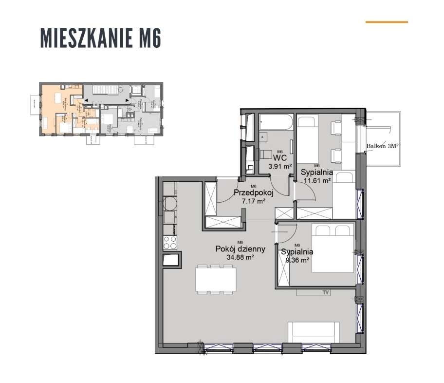 3-pokojowe mieszkanie z 2 balkonami-1