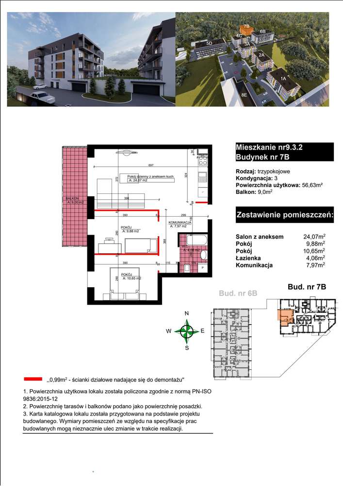 3-pokojowe mieszkanie 56m2 + balkon - Pełny obrazek: 2/9