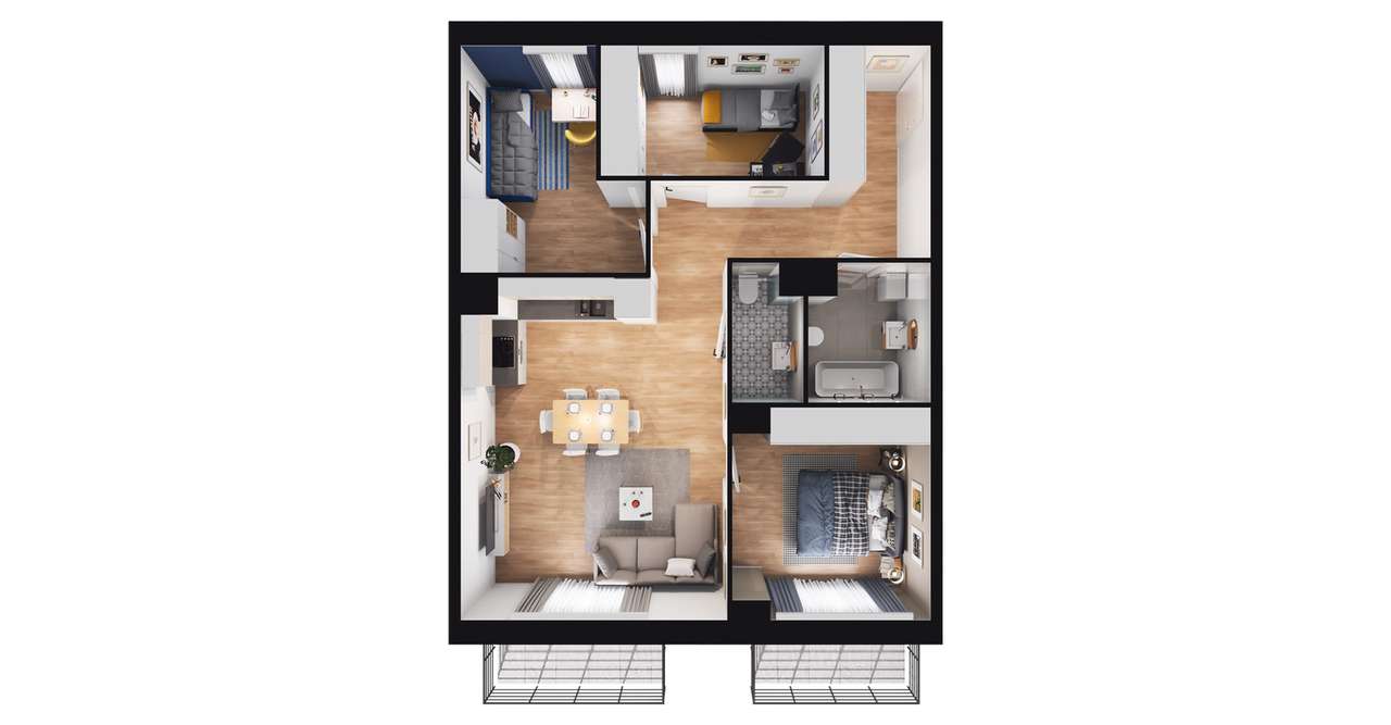 4-pokojowe mieszkanie 68m2 + 2 balkony - Pełny obrazek: 2/8