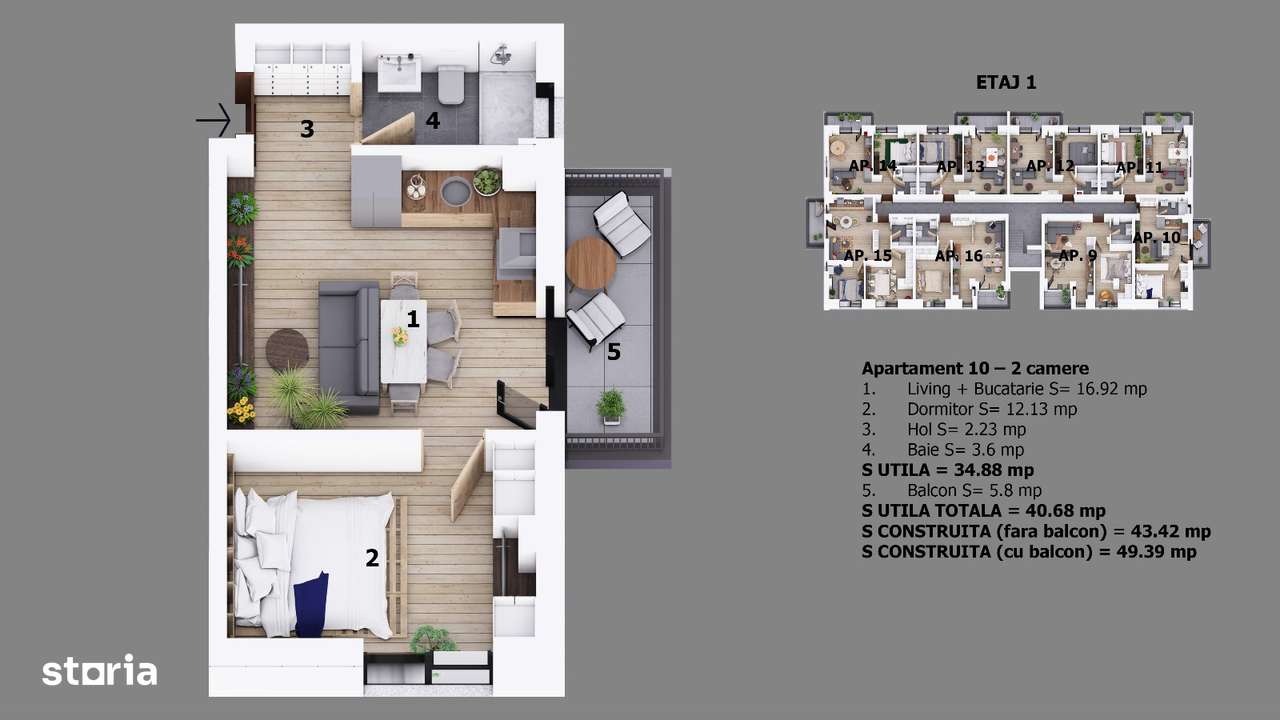 Apartament 2 camere Nichita Stanescu Ion Creanga Odaile 500m DN1-3