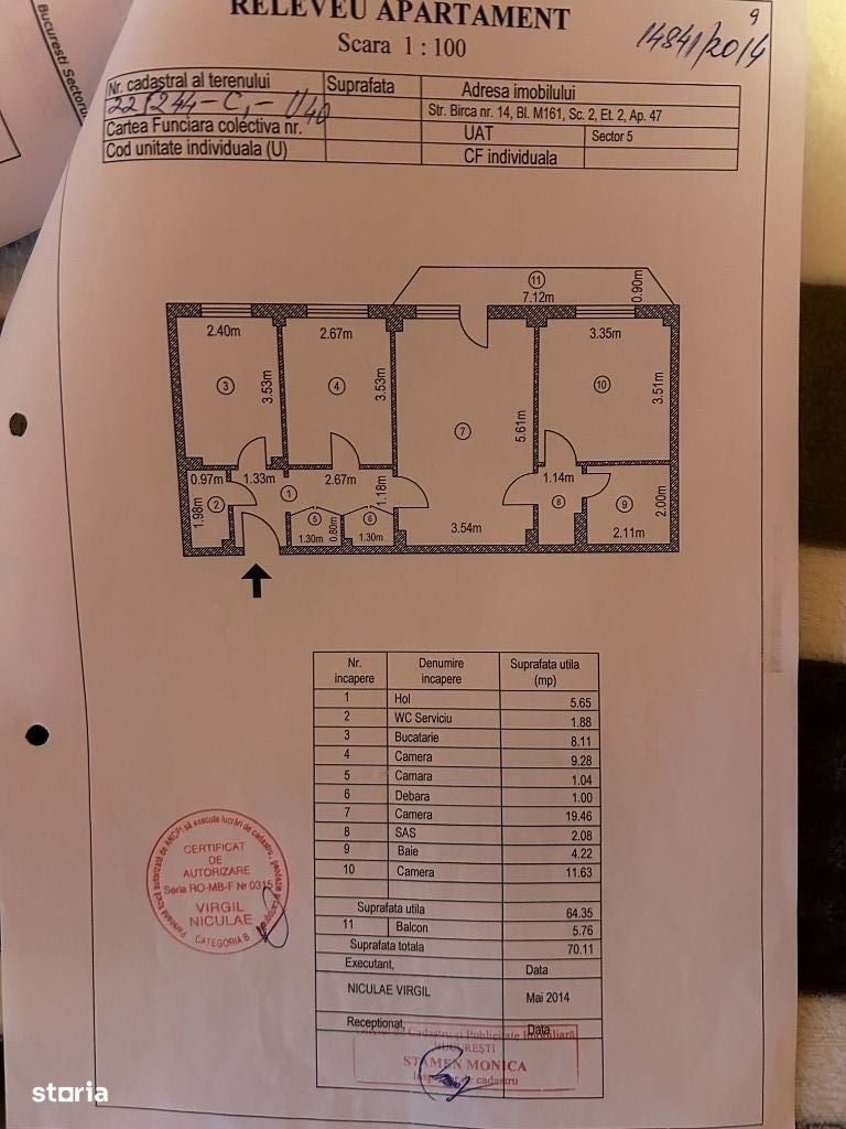 Apartament 3 camere de vanzare, bloc reabilitat 2024