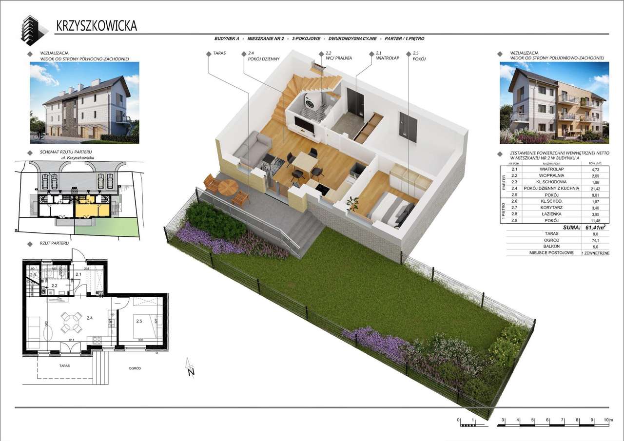 Mieszkanie dwupoziomowe z ogródkiem - Wieliczka, ul.  Krzyszkowicka-11