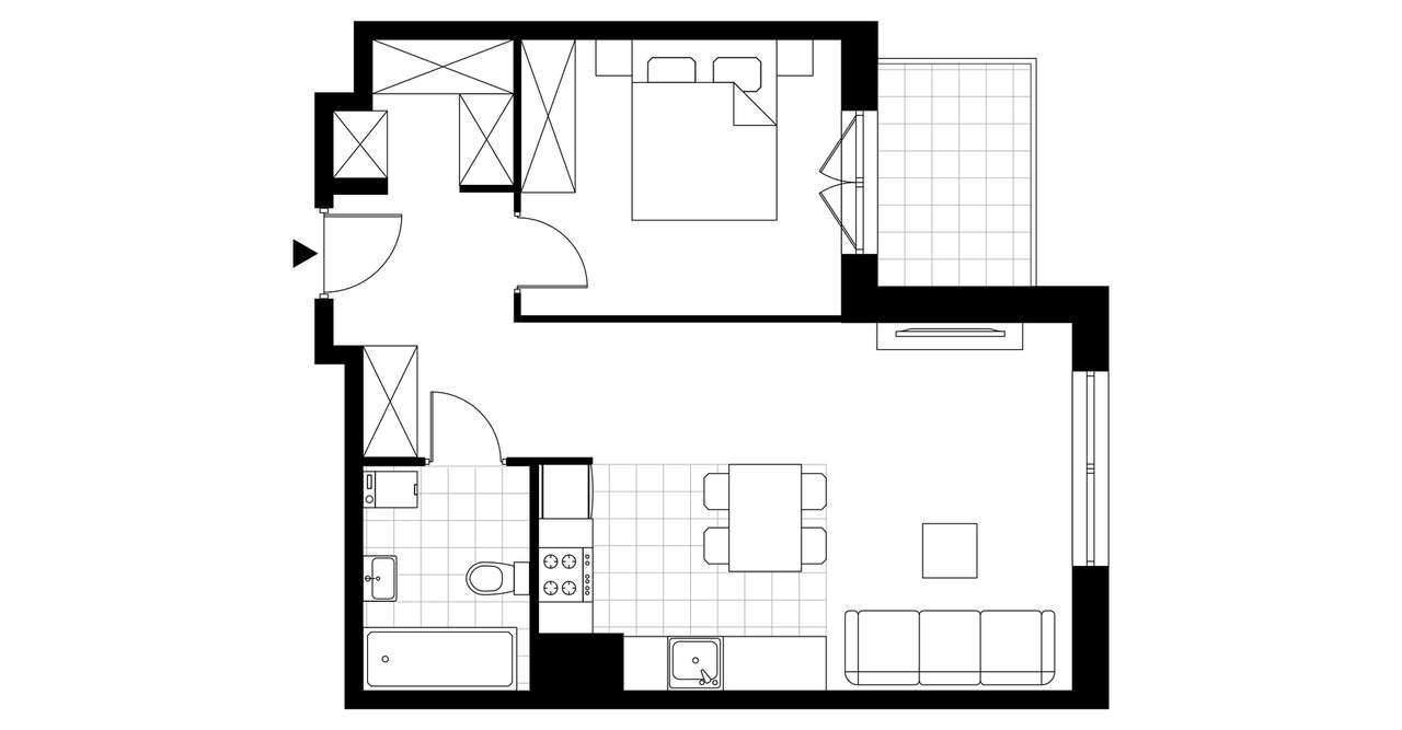 2-pokojowe mieszkanie 45m2 + loggia - Pełny obrazek: 3/8