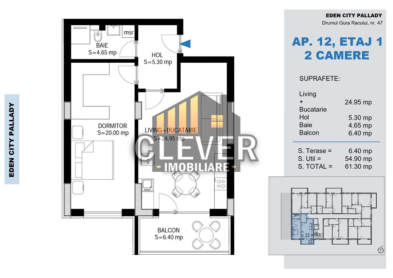 Ap 2 Camere Pallady | Dormitor 20mp | Pallady | Metrou Teclu