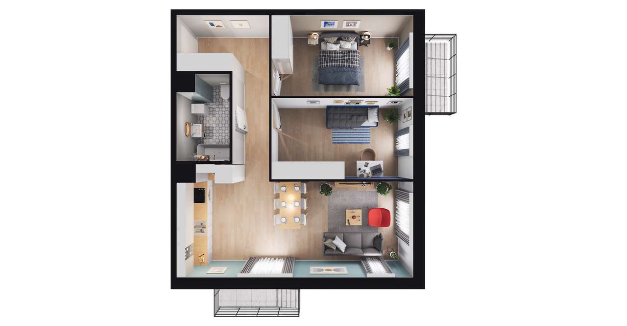 3-pokojowe mieszkanie 66m2 + 2 balkony - Pełny obrazek: 2/8