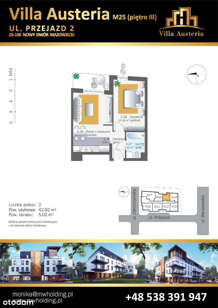 MIESZKANIE 42,92m2(M25) ,2 pokoje, p.3 - Pełny obrazek: 2/8