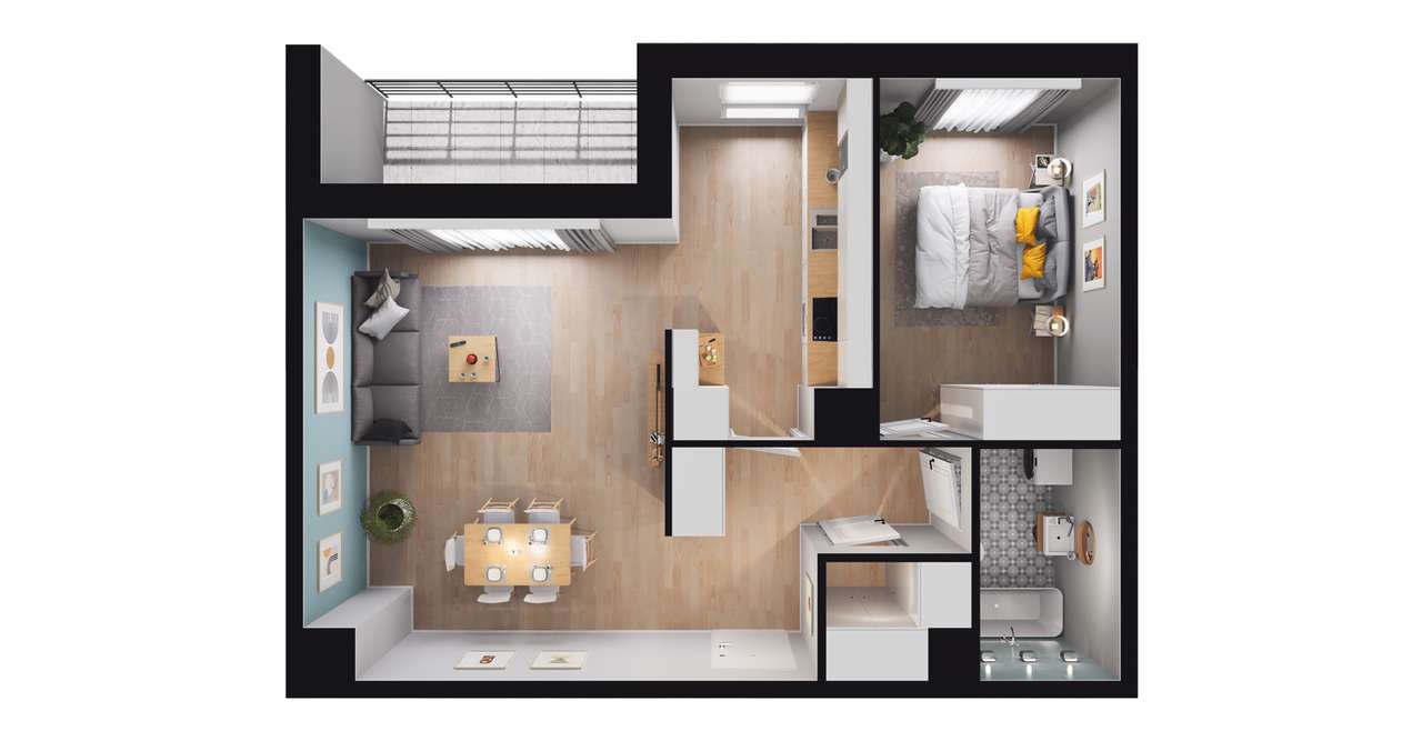 2-pokojowe mieszkanie 54m2 + balkon - Pełny obrazek: 2/8