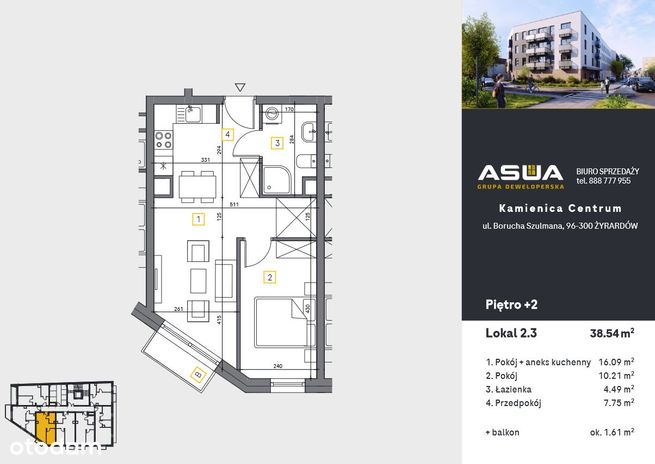 Mieszkanie, 38.54 m², Żyrardów