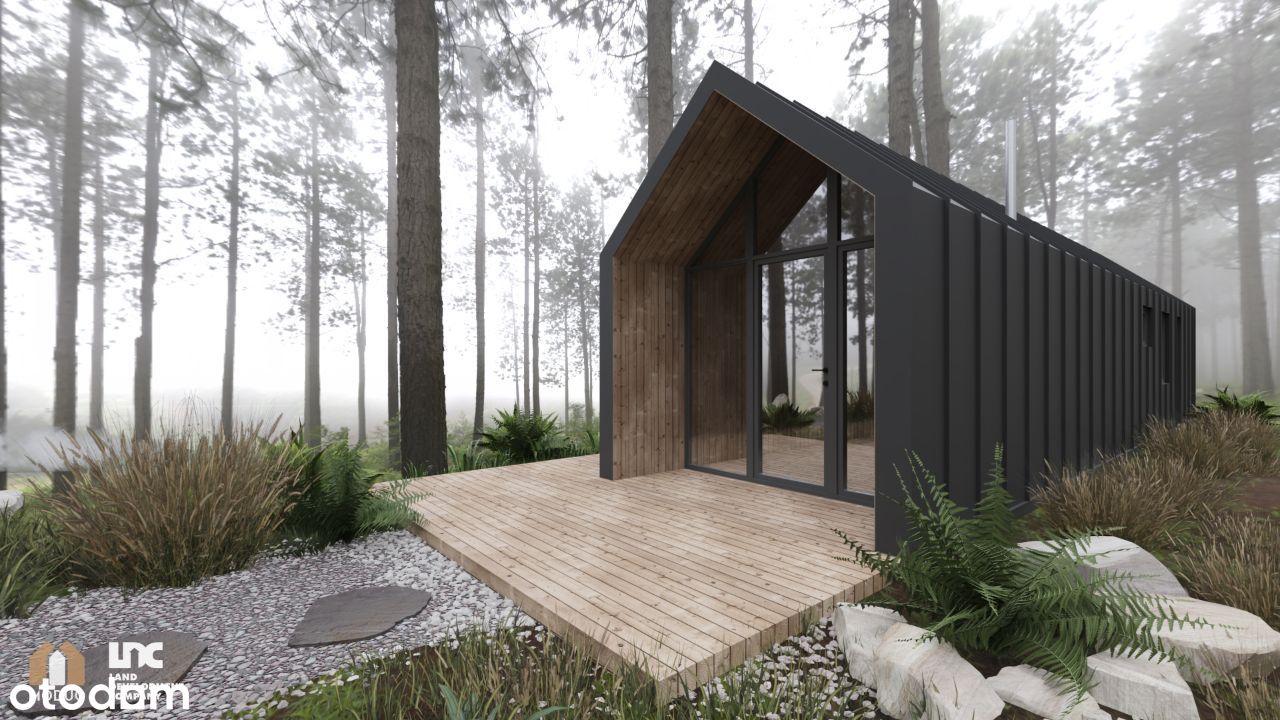 Nowy, pachnący drewnem dom modułowy całoroczny