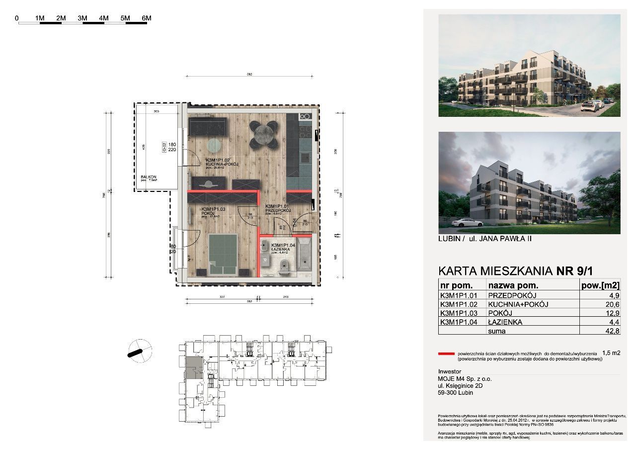 Apartamenty Kochanowskiego M 9/1 42,80m2+garaż K3