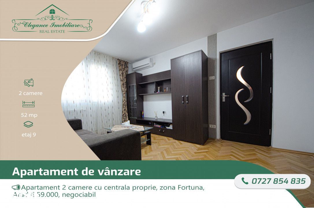 Apartament 2 camere cu centrala proprie, zona Fortuna, Arad