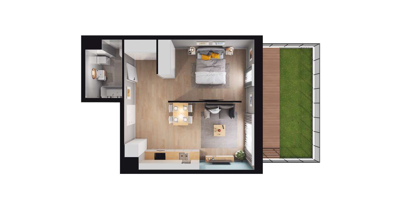 1-pokojowe mieszkanie 40m2 + ogródek - Pełny obrazek: 2/8