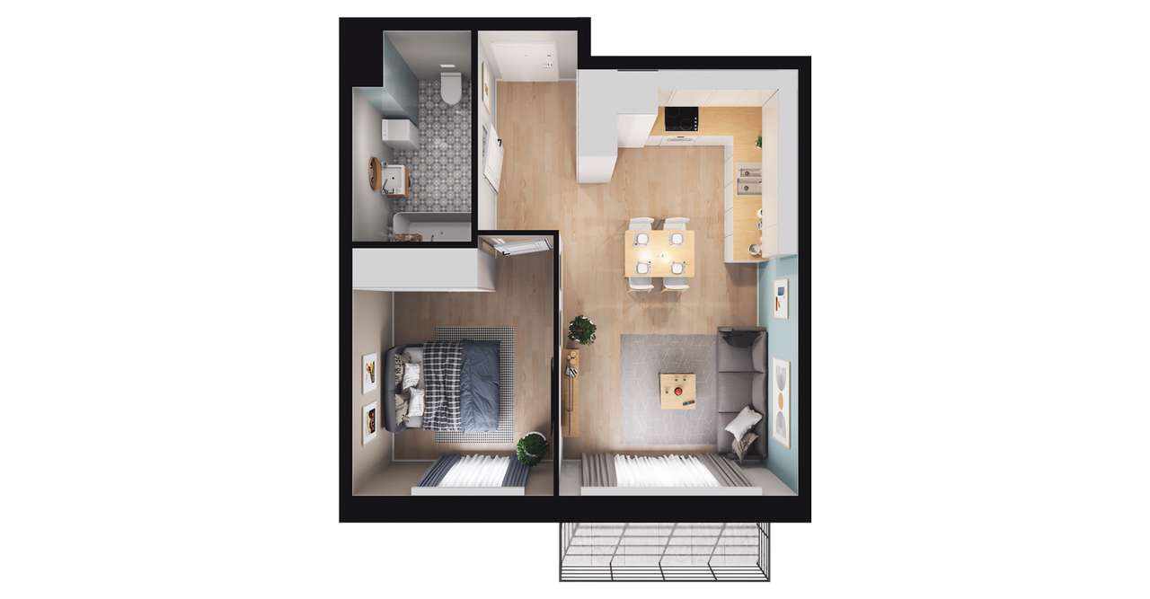 2-pokojowe mieszkanie 39m2 + balkon - Pełny obrazek: 2/8