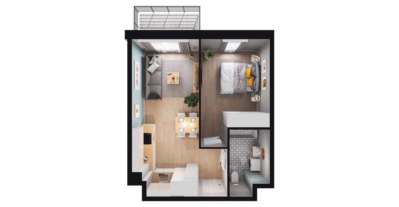 2-pokojowe mieszkanie 38m2 + balkon - Pełny obrazek: 2/8